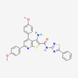 molecular formula C30H23N5O3S2 B2445073 3-氨基-4,6-双(4-甲氧基苯基)-N-(5-苯基-1,2,4-噻二唑-3-基)噻吩[2,3-b]吡啶-2-甲酰胺 CAS No. 690960-96-4