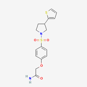 molecular formula C16H18N2O4S2 B2445084 2-(4-((3-(Thiophen-2-yl)pyrrolidin-1-yl)sulfonyl)phenoxy)acetamide CAS No. 2194904-89-5