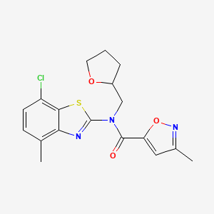 molecular formula C18H18ClN3O3S B2445145 N-(7-chloro-4-methylbenzo[d]thiazol-2-yl)-3-methyl-N-((tetrahydrofuran-2-yl)methyl)isoxazole-5-carboxamide CAS No. 953234-52-1
