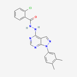 molecular formula C20H17ClN6O B2445150 2-chloro-N'-(1-(3,4-dimethylphenyl)-1H-pyrazolo[3,4-d]pyrimidin-4-yl)benzohydrazide CAS No. 881073-41-2