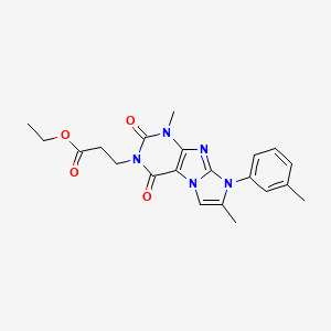 molecular formula C21H23N5O4 B2445164 ethyl 3-(1,7-dimethyl-2,4-dioxo-8-(m-tolyl)-1H-imidazo[2,1-f]purin-3(2H,4H,8H)-yl)propanoate CAS No. 887464-65-5