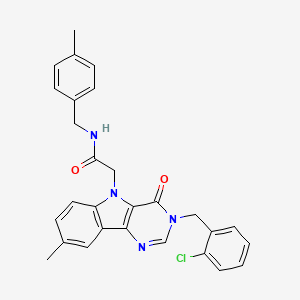molecular formula C28H25ClN4O2 B2445166 2-(3-(2-chlorobenzyl)-8-methyl-4-oxo-3H-pyrimido[5,4-b]indol-5(4H)-yl)-N-(4-methylbenzyl)acetamide CAS No. 1216993-43-9