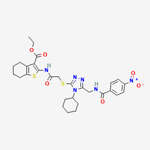 ethyl 2-(2-((4-cyclohexyl-5-((4-nitrobenzamido)methyl)-4H-1,2,4-triazol-3-yl)thio)acetamido)-4,5,6,7-tetrahydrobenzo[b]thiophene-3-carboxylate