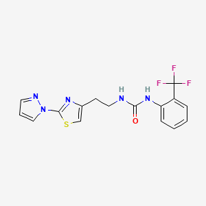 molecular formula C16H14F3N5OS B2445174 1-(2-(2-(1H-pyrazol-1-yl)thiazol-4-yl)ethyl)-3-(2-(trifluoromethyl)phenyl)urea CAS No. 1428347-54-9