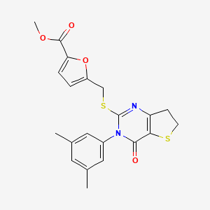 molecular formula C21H20N2O4S2 B2445199 Methyl 5-(((3-(3,5-dimethylphenyl)-4-oxo-3,4,6,7-tetrahydrothieno[3,2-d]pyrimidin-2-yl)thio)methyl)furan-2-carboxylate CAS No. 877653-99-1