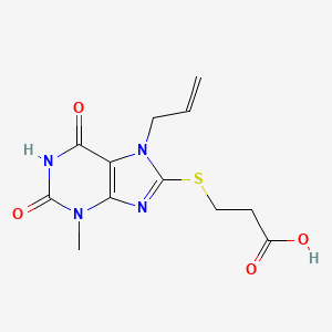 molecular formula C12H14N4O4S B2445204 3-((7-allyl-3-methyl-2,6-dioxo-2,3,6,7-tetrahydro-1H-purin-8-yl)thio)propanoic acid CAS No. 301354-09-6