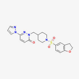 molecular formula C21H23N5O4S B2445223 2-{[1-(2,3-dihydro-1-benzofuran-5-sulfonyl)piperidin-4-yl]methyl}-6-(1H-pyrazol-1-yl)-2,3-dihydropyridazin-3-one CAS No. 2097864-17-8