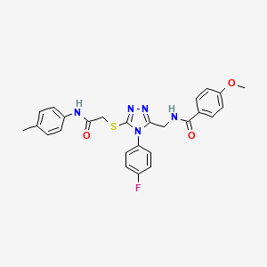molecular formula C26H24FN5O3S B2445256 N-((4-(4-fluorophenyl)-5-((2-oxo-2-(p-tolylamino)ethyl)thio)-4H-1,2,4-triazol-3-yl)methyl)-4-methoxybenzamide CAS No. 476450-81-4