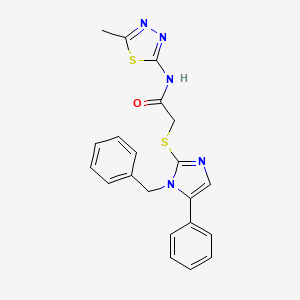 molecular formula C21H19N5OS2 B2445270 2-((1-benzyl-5-phenyl-1H-imidazol-2-yl)thio)-N-(5-methyl-1,3,4-thiadiazol-2-yl)acetamide CAS No. 1207039-86-8