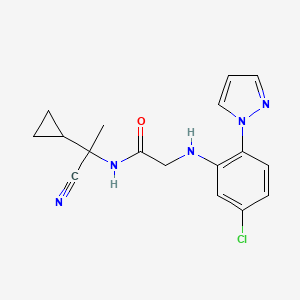 molecular formula C17H18ClN5O B2445276 2-{[5-chloro-2-(1H-pyrazol-1-yl)phenyl]amino}-N-(1-cyano-1-cyclopropylethyl)acetamide CAS No. 1241581-07-6