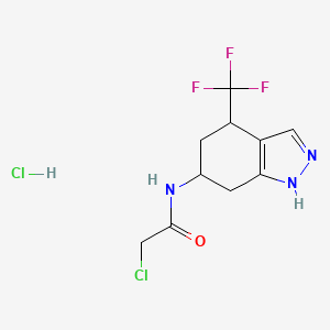 molecular formula C10H12Cl2F3N3O B2445278 2-Chloro-N-[4-(trifluoromethyl)-4,5,6,7-tetrahydro-1H-indazol-6-yl]acetamide;hydrochloride CAS No. 2411255-26-8