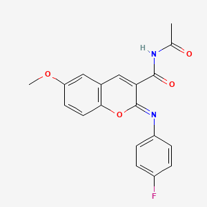 molecular formula C19H15FN2O4 B2445283 (2Z)-N-acetyl-2-[(4-fluorophenyl)imino]-6-methoxy-2H-chromene-3-carboxamide CAS No. 314033-03-9