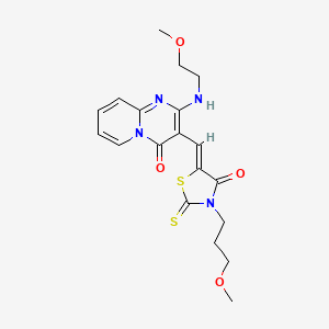molecular formula C19H22N4O4S2 B2445292 (Z)-5-((2-((2-methoxyethyl)amino)-4-oxo-4H-pyrido[1,2-a]pyrimidin-3-yl)methylene)-3-(3-methoxypropyl)-2-thioxothiazolidin-4-one CAS No. 378212-71-6
