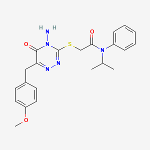 molecular formula C22H25N5O3S B2445299 2-((4-amino-6-(4-methoxybenzyl)-5-oxo-4,5-dihydro-1,2,4-triazin-3-yl)thio)-N-isopropyl-N-phenylacetamide CAS No. 886966-10-5