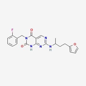 molecular formula C21H20FN5O3 B2445308 3-(2-fluorobenzyl)-7-{[3-(2-furyl)-1-methylpropyl]amino}pyrimido[4,5-d]pyrimidine-2,4(1H,3H)-dione CAS No. 1421452-51-8