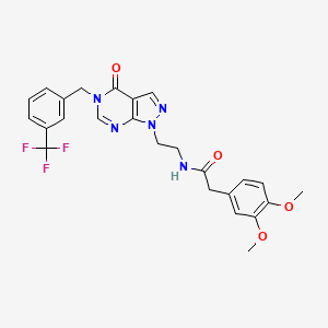 molecular formula C25H24F3N5O4 B2445323 2-(3,4-二甲氧基苯基)-N-(2-(4-氧代-5-(3-(三氟甲基)苄基)-4,5-二氢-1H-吡唑并[3,4-d]嘧啶-1-基)乙基)乙酰胺 CAS No. 922046-08-0