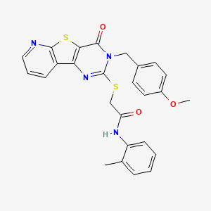 molecular formula C26H22N4O3S2 B2445334 2-((3-(4-methoxybenzyl)-4-oxo-3,4-dihydropyrido[3',2':4,5]thieno[3,2-d]pyrimidin-2-yl)thio)-N-(o-tolyl)acetamide CAS No. 1223802-12-7