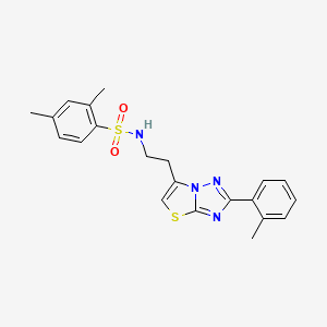 molecular formula C21H22N4O2S2 B2445387 2,4-dimethyl-N-(2-(2-(o-tolyl)thiazolo[3,2-b][1,2,4]triazol-6-yl)ethyl)benzenesulfonamide CAS No. 946357-56-8