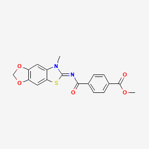 molecular formula C18H14N2O5S B2445402 Methyl 4-[(7-methyl-[1,3]dioxolo[4,5-f][1,3]benzothiazol-6-ylidene)carbamoyl]benzoate CAS No. 1321982-73-3
