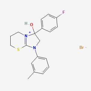 molecular formula C19H20BrFN2OS B2445413 3-(4-fluorophenyl)-3-hydroxy-1-(m-tolyl)-3,5,6,7-tetrahydro-2H-imidazo[2,1-b][1,3]thiazin-1-ium bromide CAS No. 1106751-59-0