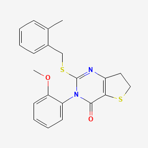 molecular formula C21H20N2O2S2 B2445424 3-(2-Methoxyphenyl)-2-[(2-methylphenyl)methylsulfanyl]-6,7-dihydrothieno[3,2-d]pyrimidin-4-one CAS No. 850915-35-4