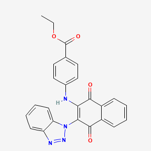 molecular formula C25H18N4O4 B2445429 ethyl 4-((3-(1H-benzo[d][1,2,3]triazol-1-yl)-1,4-dioxo-1,4-dihydronaphthalen-2-yl)amino)benzoate CAS No. 850782-41-1