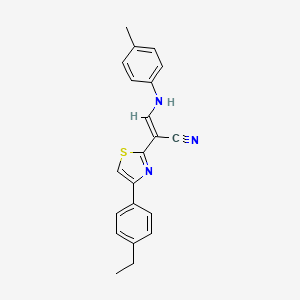 molecular formula C21H19N3S B2445439 (E)-2-(4-(4-ethylphenyl)thiazol-2-yl)-3-(p-tolylamino)acrylonitrile CAS No. 1322313-80-3