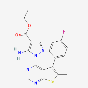 molecular formula C19H16FN5O2S B2445443 Ethyl 5-amino-1-[5-(4-fluorophenyl)-6-methylthieno[2,3-d]pyrimidin-4-yl]pyrazole-4-carboxylate CAS No. 1003967-20-1