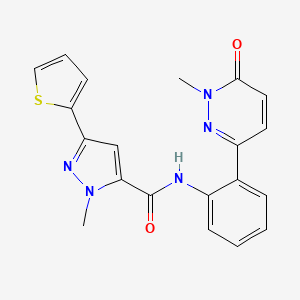molecular formula C20H17N5O2S B2445451 1-methyl-N-(2-(1-methyl-6-oxo-1,6-dihydropyridazin-3-yl)phenyl)-3-(thiophen-2-yl)-1H-pyrazole-5-carboxamide CAS No. 1448066-47-4