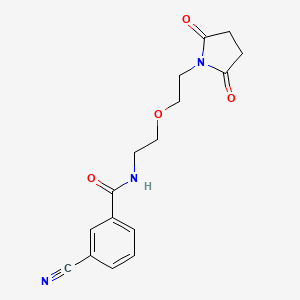 molecular formula C16H17N3O4 B2445480 3-cyano-N-(2-(2-(2,5-dioxopyrrolidin-1-yl)ethoxy)ethyl)benzamide CAS No. 2034537-93-2