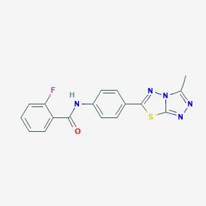 molecular formula C17H12FN5OS B244549 2-fluoro-N-[4-(3-methyl[1,2,4]triazolo[3,4-b][1,3,4]thiadiazol-6-yl)phenyl]benzamide 