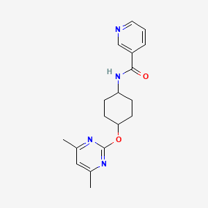 molecular formula C18H22N4O2 B2445494 N-((1r,4r)-4-((4,6-二甲基嘧啶-2-基)氧基)环己基)烟酰胺 CAS No. 2034280-41-4