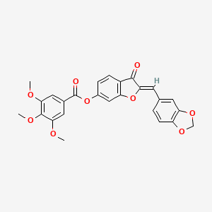 molecular formula C26H20O9 B2445498 (Z)-2-(benzo[d][1,3]dioxol-5-ylmethylene)-3-oxo-2,3-dihydrobenzofuran-6-yl 3,4,5-trimethoxybenzoate CAS No. 859660-71-2