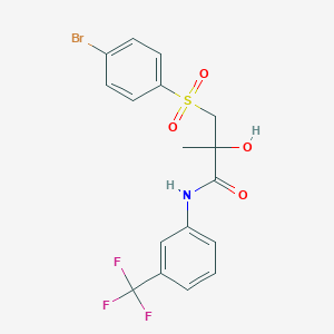 molecular formula C17H15BrF3NO4S B2445503 3-[(4-bromophenyl)sulfonyl]-2-hydroxy-2-methyl-N-[3-(trifluoromethyl)phenyl]propanamide CAS No. 338424-45-6