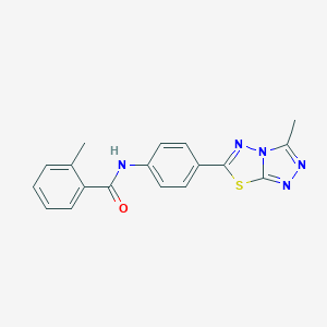 molecular formula C18H15N5OS B244551 2-methyl-N-[4-(3-methyl[1,2,4]triazolo[3,4-b][1,3,4]thiadiazol-6-yl)phenyl]benzamide 