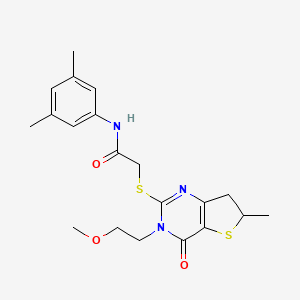 molecular formula C20H25N3O3S2 B2445526 N-(3,5-dimethylphenyl)-2-((3-(2-methoxyethyl)-6-methyl-4-oxo-3,4,6,7-tetrahydrothieno[3,2-d]pyrimidin-2-yl)thio)acetamide CAS No. 851410-11-2