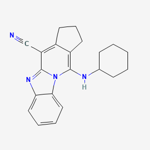 molecular formula C21H22N4 B2445536 11-(cyclohexylamino)-2,3-dihydro-1H-cyclopenta[4,5]pyrido[1,2-a]benzimidazole-4-carbonitrile CAS No. 305332-01-8