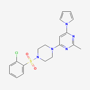 molecular formula C19H20ClN5O2S B2445539 4-(4-((2-chlorophenyl)sulfonyl)piperazin-1-yl)-2-methyl-6-(1H-pyrrol-1-yl)pyrimidine CAS No. 1396859-32-7