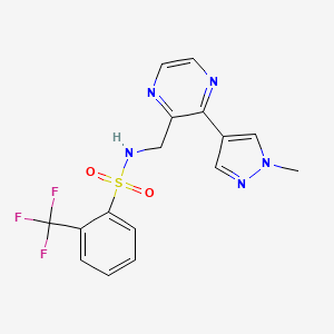 molecular formula C16H14F3N5O2S B2445540 N-((3-(1-methyl-1H-pyrazol-4-yl)pyrazin-2-yl)methyl)-2-(trifluoromethyl)benzenesulfonamide CAS No. 2034614-59-8