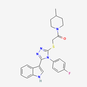 molecular formula C24H24FN5OS B2445548 2-((4-(4-fluorophenyl)-5-(1H-indol-3-yl)-4H-1,2,4-triazol-3-yl)thio)-1-(4-methylpiperidin-1-yl)ethanone CAS No. 946359-49-5