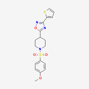 molecular formula C18H19N3O4S2 B2445551 1-[(4-甲氧基苯基)磺酰基]-4-[3-(2-噻吩基)-1,2,4-恶二唑-5-基]哌啶 CAS No. 1207030-80-5