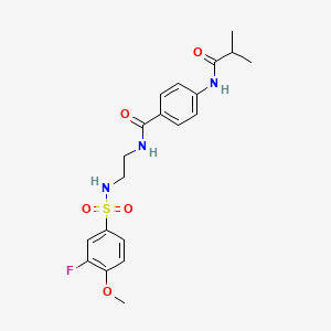 molecular formula C20H24FN3O5S B2445565 N-(2-(3-氟-4-甲氧基苯磺酰胺)乙基)-4-异丁酰胺基苯甲酰胺 CAS No. 1091442-10-2