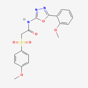 molecular formula C18H17N3O6S B2445574 N-(5-(2-甲氧基苯基)-1,3,4-恶二唑-2-基)-2-((4-甲氧基苯基)磺酰基)乙酰胺 CAS No. 941988-74-5