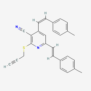 molecular formula C27H22N2S B2445589 4,6-Bis(4-methylstyryl)-2-(2-propynylsulfanyl)nicotinonitrile CAS No. 303985-49-1