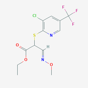 molecular formula C12H12ClF3N2O3S B2445592 Ethyl 2-{[3-chloro-5-(trifluoromethyl)-2-pyridinyl]sulfanyl}-3-(methoxyimino)propanoate CAS No. 338422-92-7