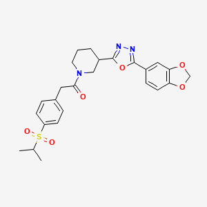 molecular formula C25H27N3O6S B2445600 1-(3-(5-(Benzo[d][1,3]dioxol-5-yl)-1,3,4-oxadiazol-2-yl)piperidin-1-yl)-2-(4-(isopropylsulfonyl)phenyl)ethanone CAS No. 1226449-06-4