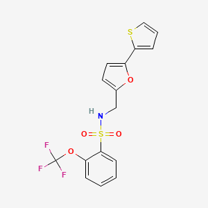 molecular formula C16H12F3NO4S2 B2445608 N-((5-(噻吩-2-基)呋喃-2-基)甲基)-2-(三氟甲氧基)苯磺酰胺 CAS No. 2034404-45-8