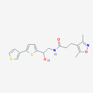 molecular formula C18H20N2O3S2 B2445613 N-(2-([2,3'-bithiophen]-5-yl)-2-hydroxyethyl)-3-(3,5-dimethylisoxazol-4-yl)propanamide CAS No. 2177365-99-8