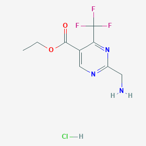 molecular formula C9H11ClF3N3O2 B2445618 Ethyl 2-(aminomethyl)-4-(trifluoromethyl)pyrimidine-5-carboxylate;hydrochloride CAS No. 2344677-56-9