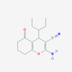 molecular formula C15H20N2O2 B2445622 2-amino-5-oxo-4-(pentan-3-yl)-5,6,7,8-tetrahydro-4H-chromene-3-carbonitrile CAS No. 332052-07-0